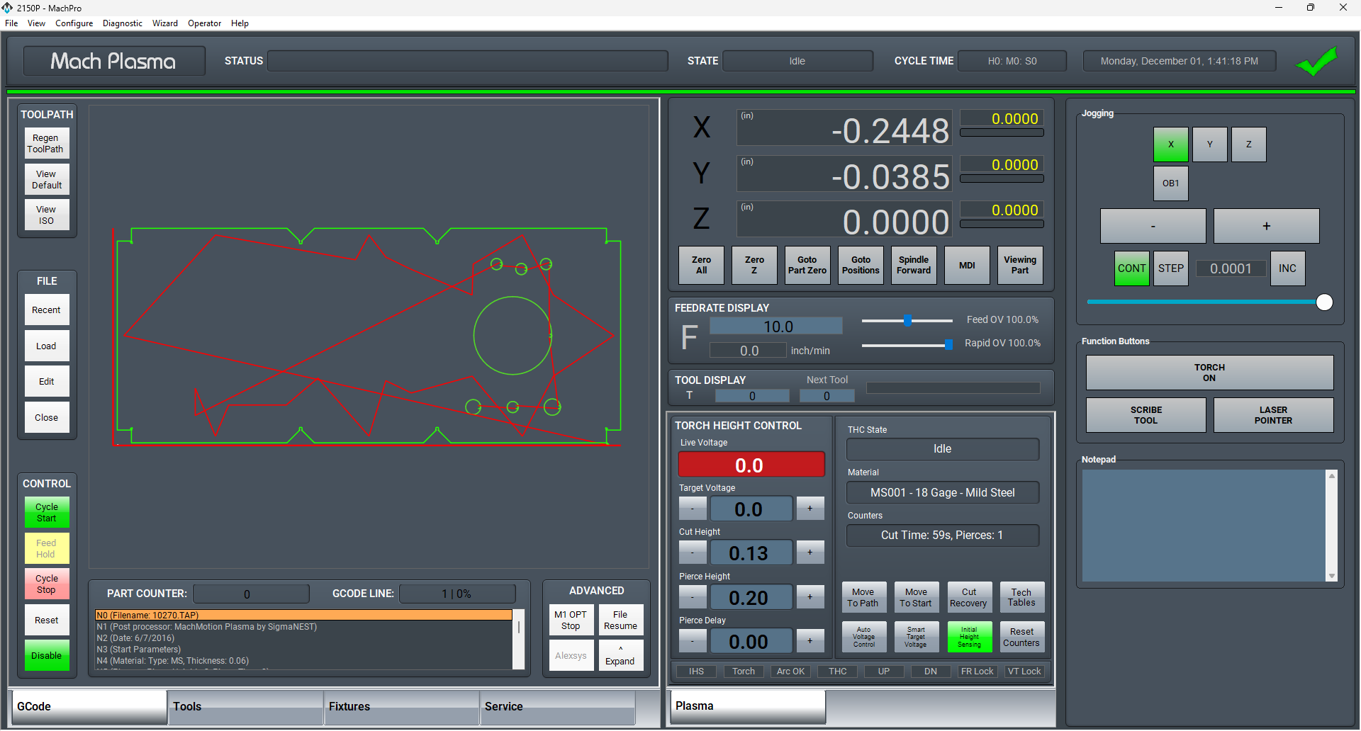 MachPro CNC Plasma Control Screen 2026